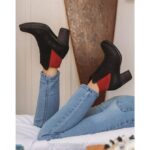 FT6691 Bueno Footwear Watts Women Black Nubuck Red Boots - Image 6